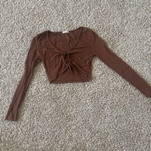 Cropped Brown Ribbed Long Sleeve